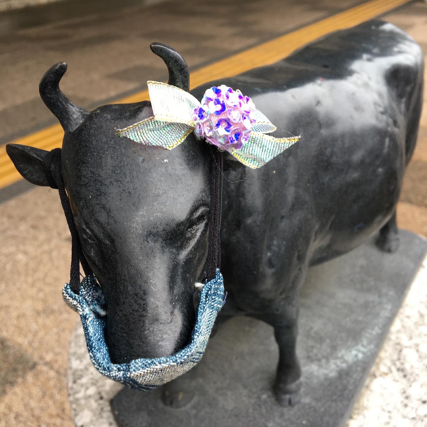 松阪駅の牛さん、紫陽花の花飾りをつけました！