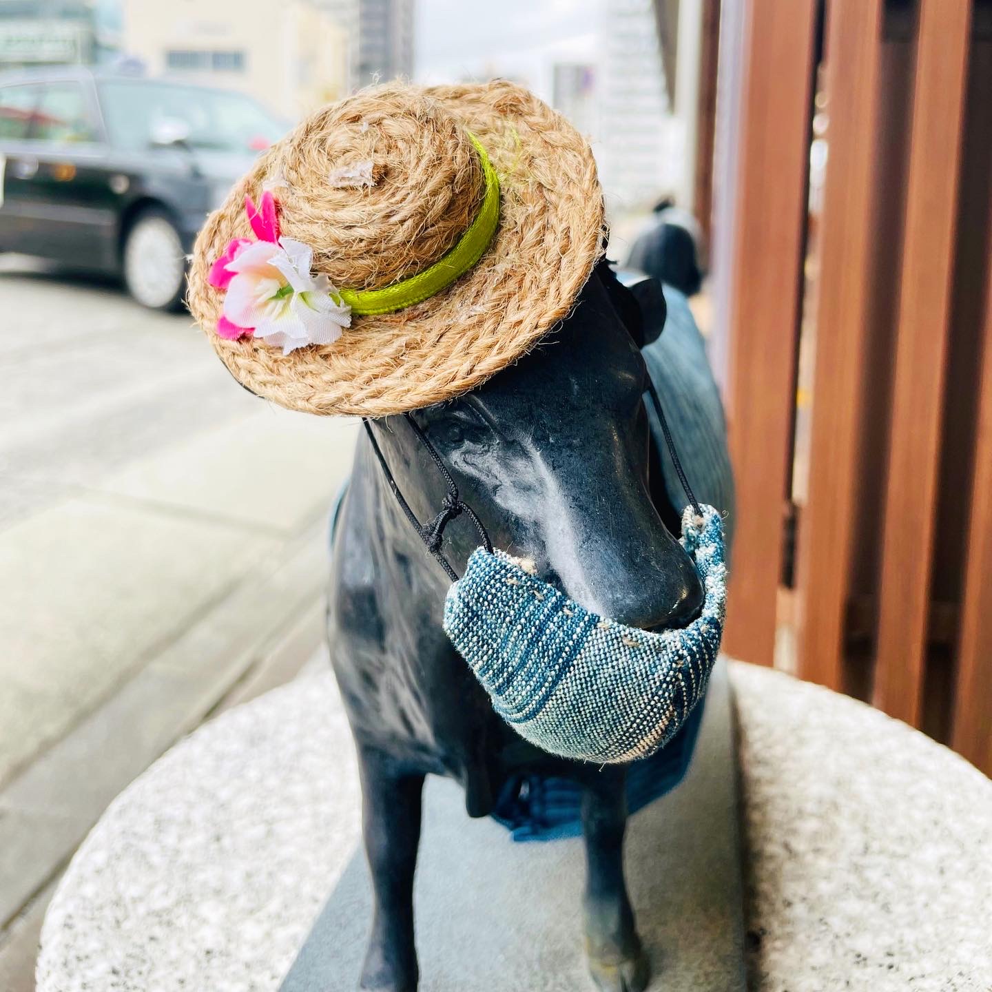 JR松阪駅前の牛さん、夏季限定👒仕様になっています。